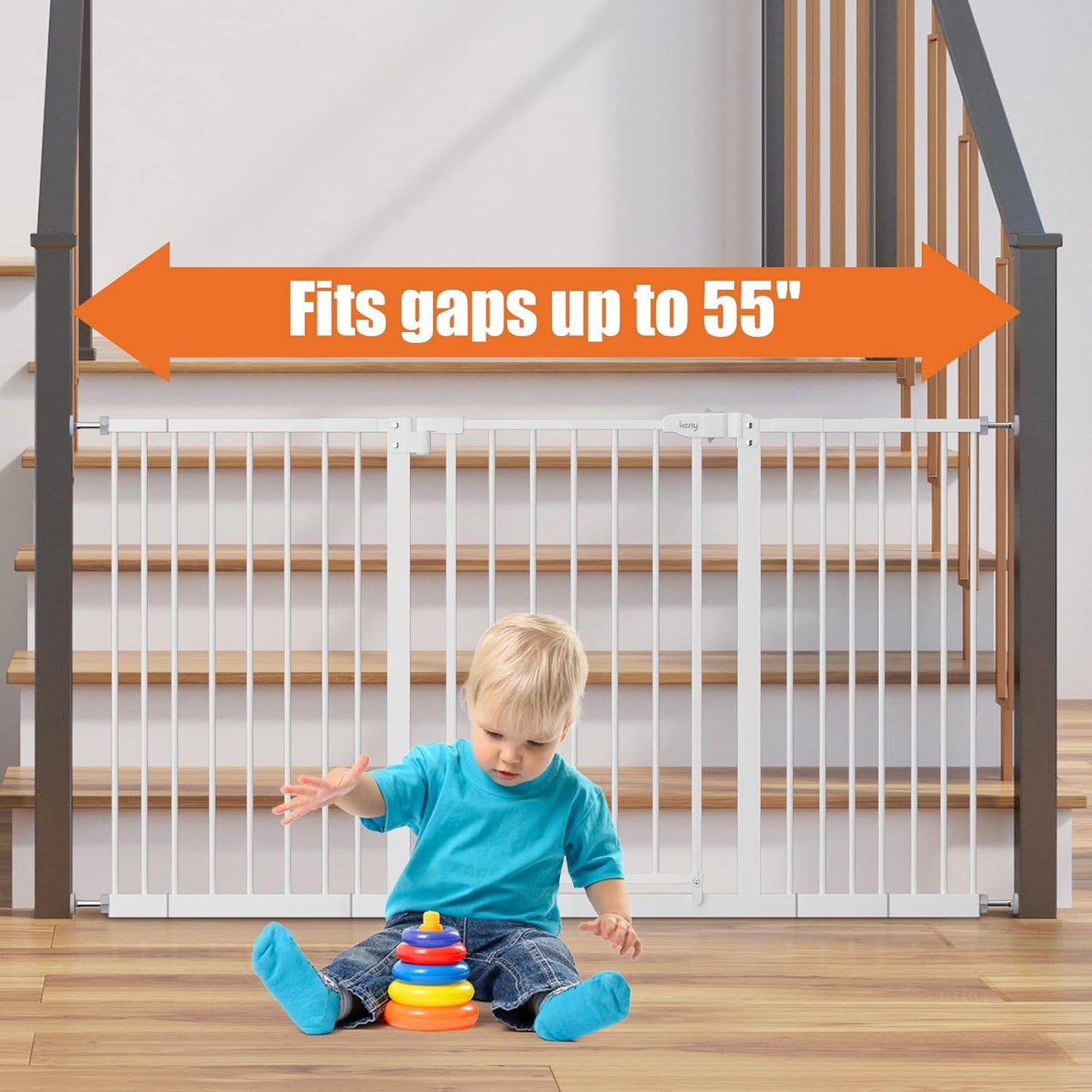 keny 29"-42.5" Baby Gate for Stairs, Auto Close Safety Dog Gate, Pressure Mounted Easy Walk Through Pet Gate for Doorways, Durable Stair Gate, 30" Tall, White