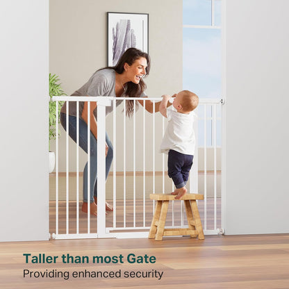 Cumbor 36.6-64" Extra Wide Baby Gate for Stairs, Dog Gates for Doorways, Auto-Close Pet Gate Indoor, Pressure Mounted Walk Through Safety Child Gate for Kids Toddler, Tall Pet Puppy Fence Gate, Brown