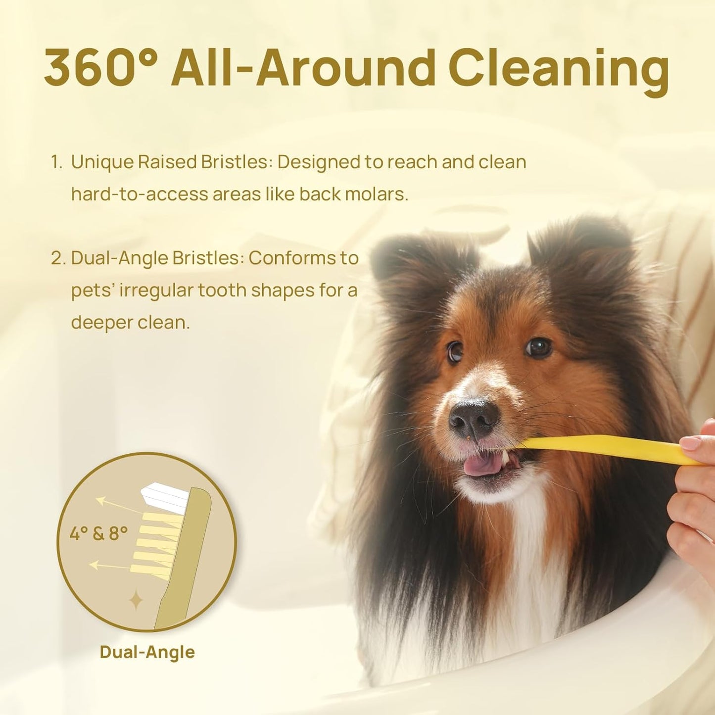HICC PET Toothbrush for Cats & Small Dogs, Vet-Recommended Ergonomic Pet Toothbrush for Easy Teeth Cleaning, Gentle on Gums, Cat & Dog Dental Care, Improves Oral Hygiene. Toothpaste Not Included