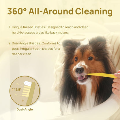 HICC PET Toothbrush for Cats & Small Dogs, Vet-Recommended Ergonomic Pet Toothbrush for Easy Teeth Cleaning, Gentle on Gums, Cat & Dog Dental Care, Improves Oral Hygiene. Toothpaste Not Included