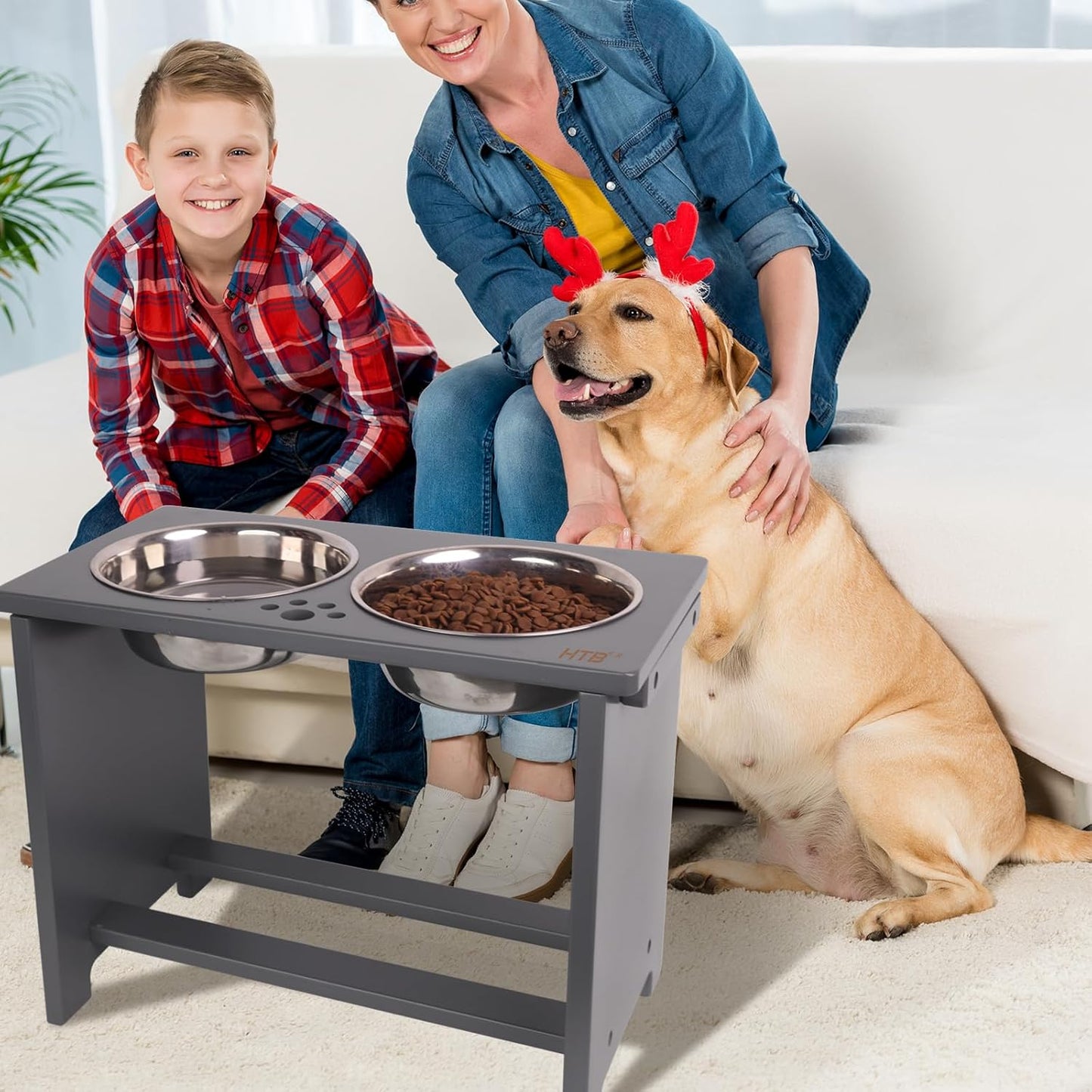 HTB Elevated Dog Bowls,Raised Dog Bowl Stand with 2 Stainless Steel Bowls,Elevated Raised Dog Bowls for Large Medium Small Sized Dogs