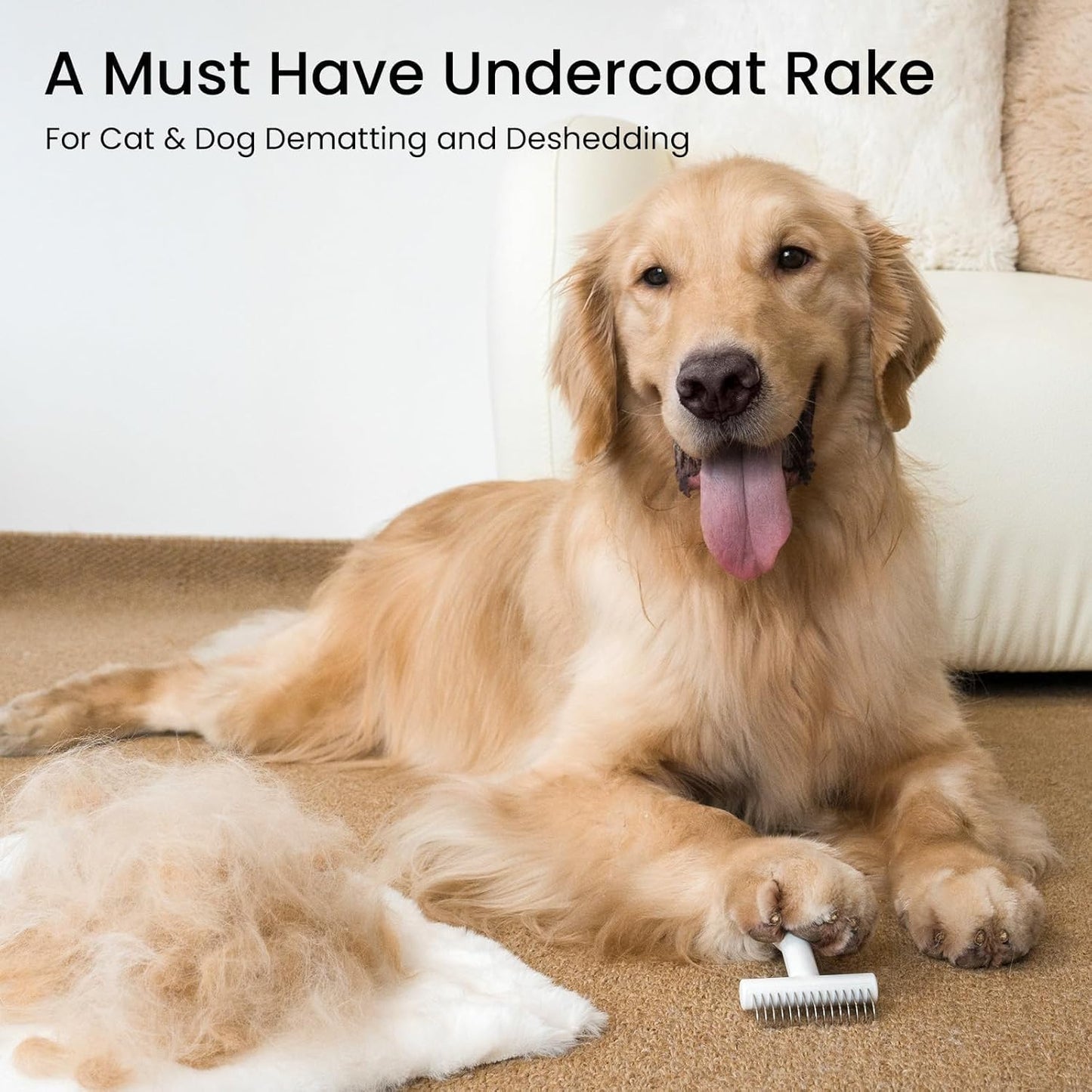 aumuca Undercoat Rake for Dogs & Cats – Deshedder & Grooming Brush – Dog Brush & Cat Brush for Long or Short Hair – Dematting Comb for Matted Fur, Kitten, Puppy, Rabbit, Horse