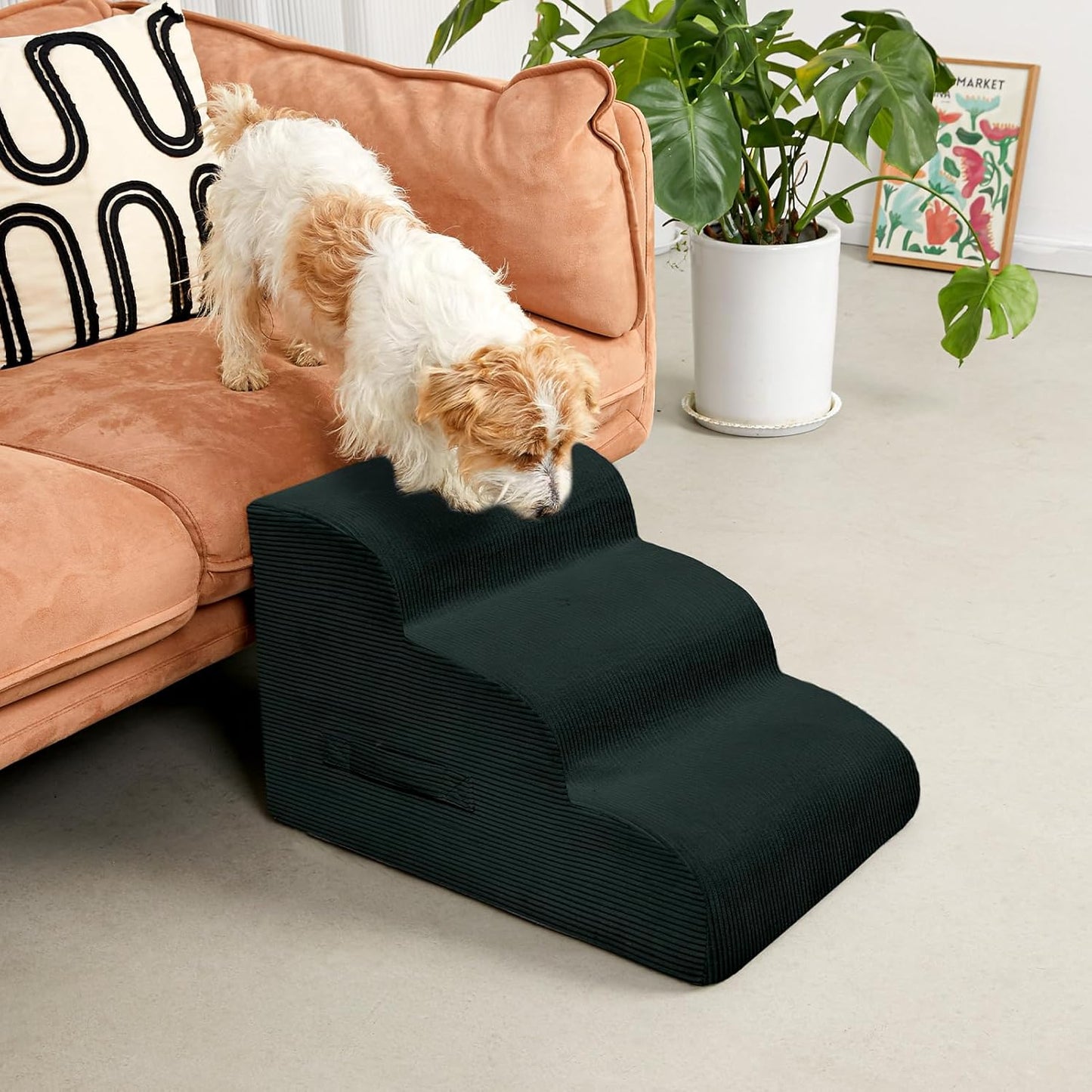 Mesa Lemon Dog Stairs & Steps for High Beds, 3 Steps High Density Foam Waterproof Dog Ramp for Small Dogs and Cats, Pet Stairs with Removable Washable Cover for Bed, Couch, Sofa and Car (H:16")