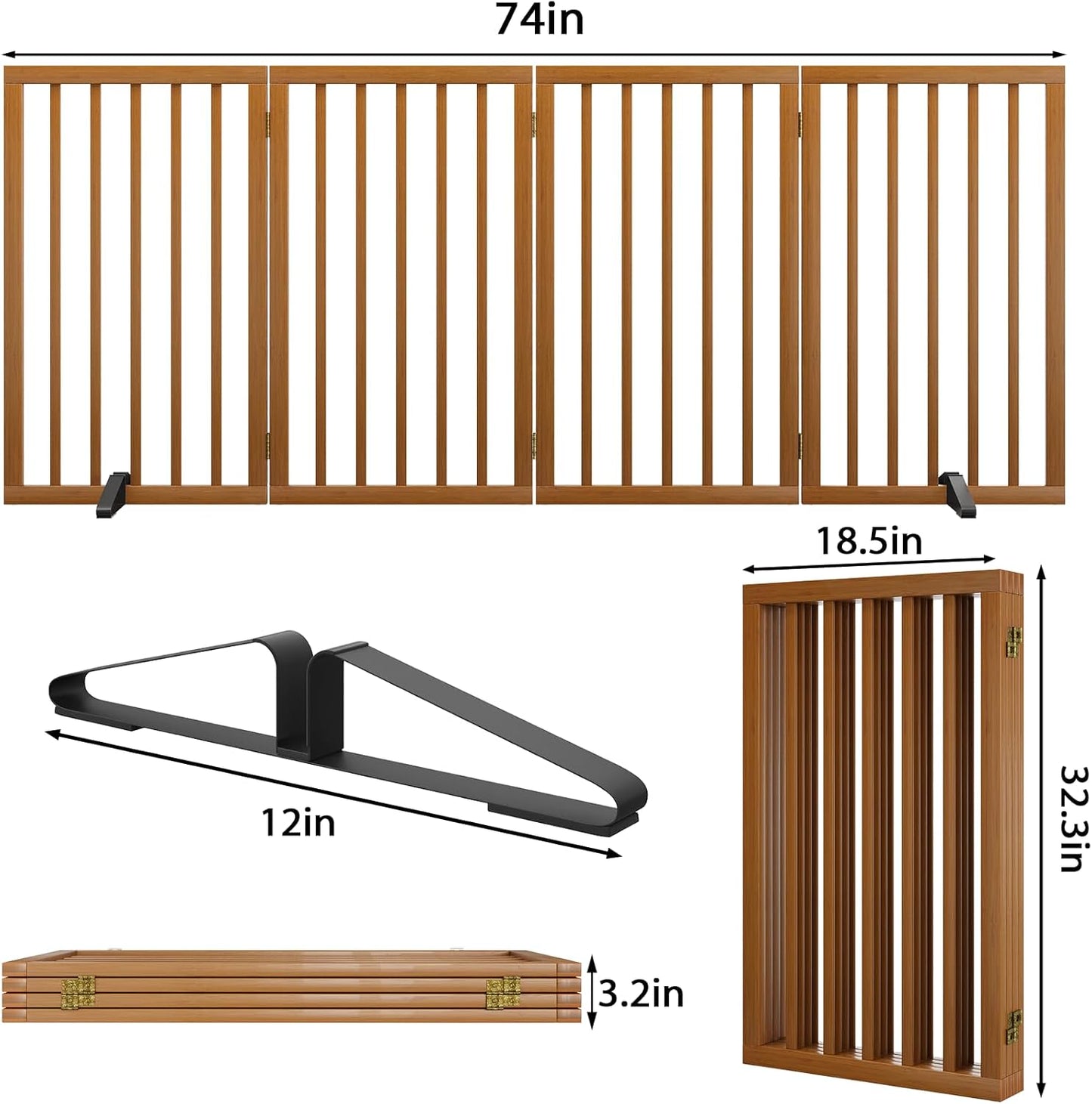 Dog Gate 32" Tall Foldable Dog Gate for Doorways Freestanding Pet Gate for Dogs Indoor (Walnut, 3 Panel)