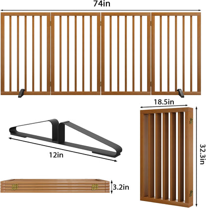 Dog Gate 32" Tall Foldable Dog Gate for Doorways Freestanding Pet Gate for Dogs Indoor (Walnut, 3 Panel)