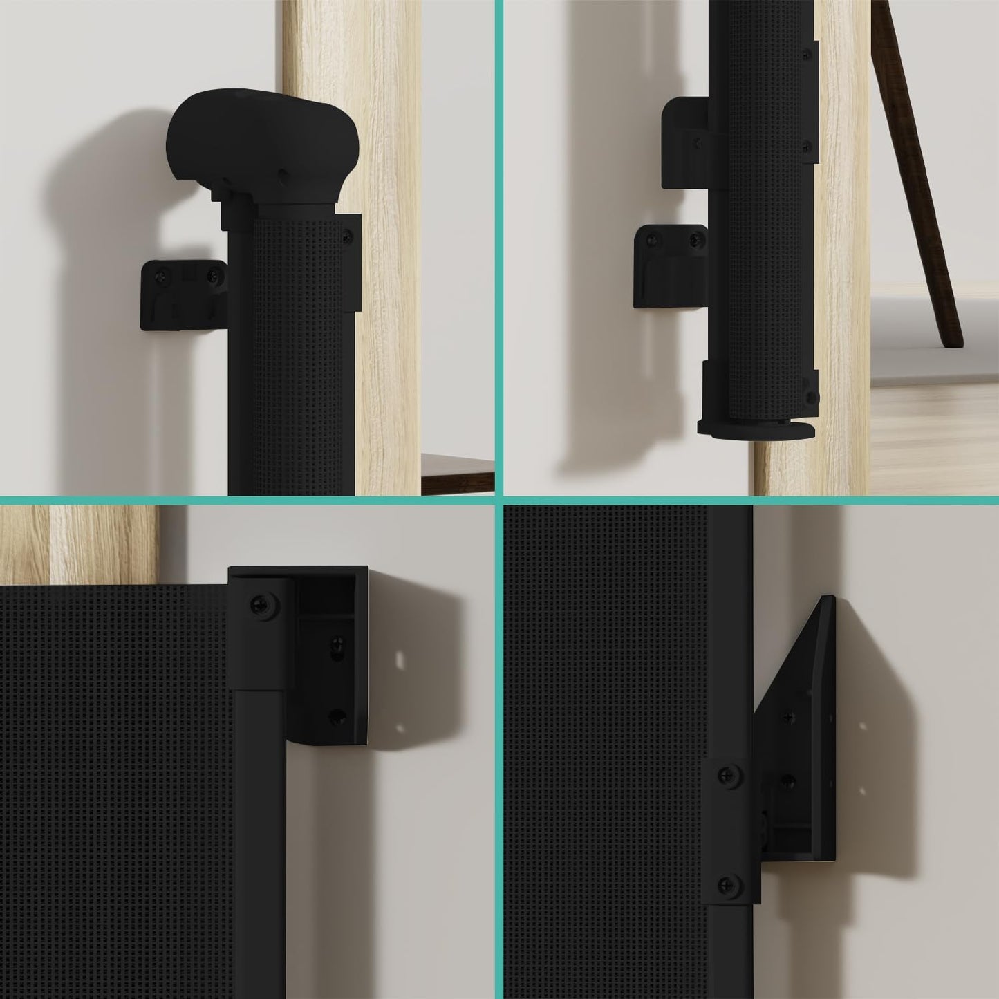 Retractable Baby Gate, Pet Gate for Stairs, Mesh Dog Gate for Doorways, Safety Locking Gates for Baby Indoor, Stair Gate for Outdoor, Hallways, Doorways (Black, 55 inch)