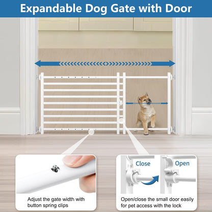 Malier Indoor Dog Gate with Door, 26-41" Extra Wide Full Metal Pet Gate Short Dog Gate for Stairs, Pressure Mount 10'' Tall Small Puppy Low Gate Easy Step Over for Doorways
