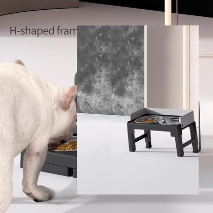 PAKEWAY Elevated Dog Bowls, Spill Proof, Tiltable Dog Feeder with 2 Stainless Steel Bowls, 6 Height Adjustable Raised Bowl