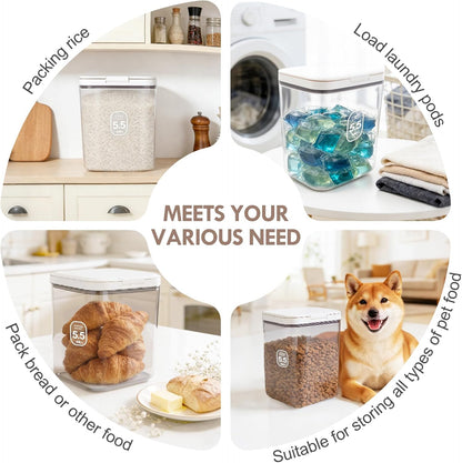 6 lbs Airtight Dog Cat Food Storage Container and Dog Treat Containers BPA-Free, PET Clear Stackable Pet Storage Bin, 1-Cup Scoop, 1-Sponge cleaning brush, Pop Top, With handle, Easy Mobility-Medium