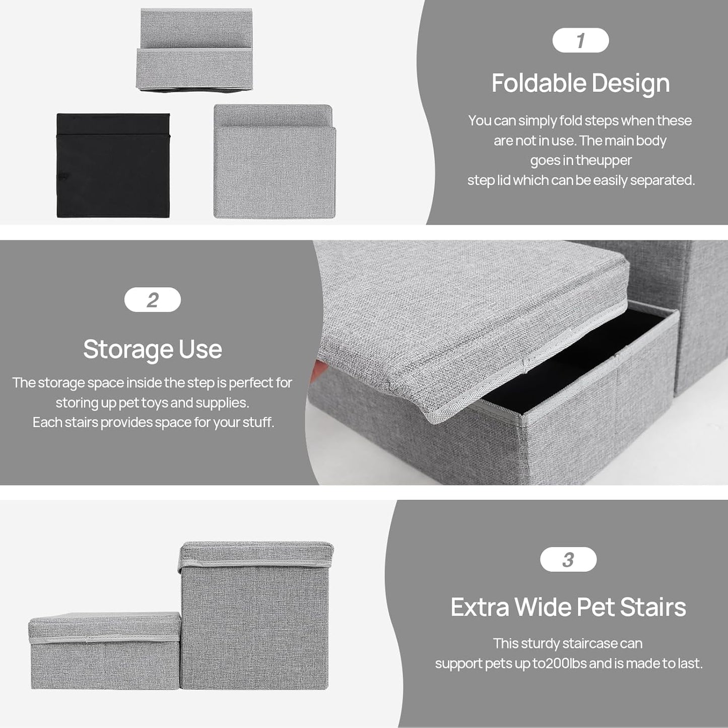 Foldable Dog Stairs/Steps 2-Tier Pet Steps Storage and Adjustable Steps for Small Medium Dogs Pet Steps Storage Stepper for High Beds Sofa Pet Dog Cat
