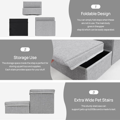 Foldable Dog Stairs/Steps 2-Tier Pet Steps Storage and Adjustable Steps for Small Medium Dogs Pet Steps Storage Stepper for High Beds Sofa Pet Dog Cat