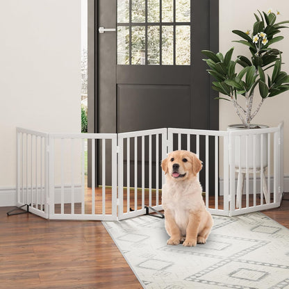 Freestanding Foldable Dog Gate - 4 Panel Room Divider with Metal Support Feet (Black)