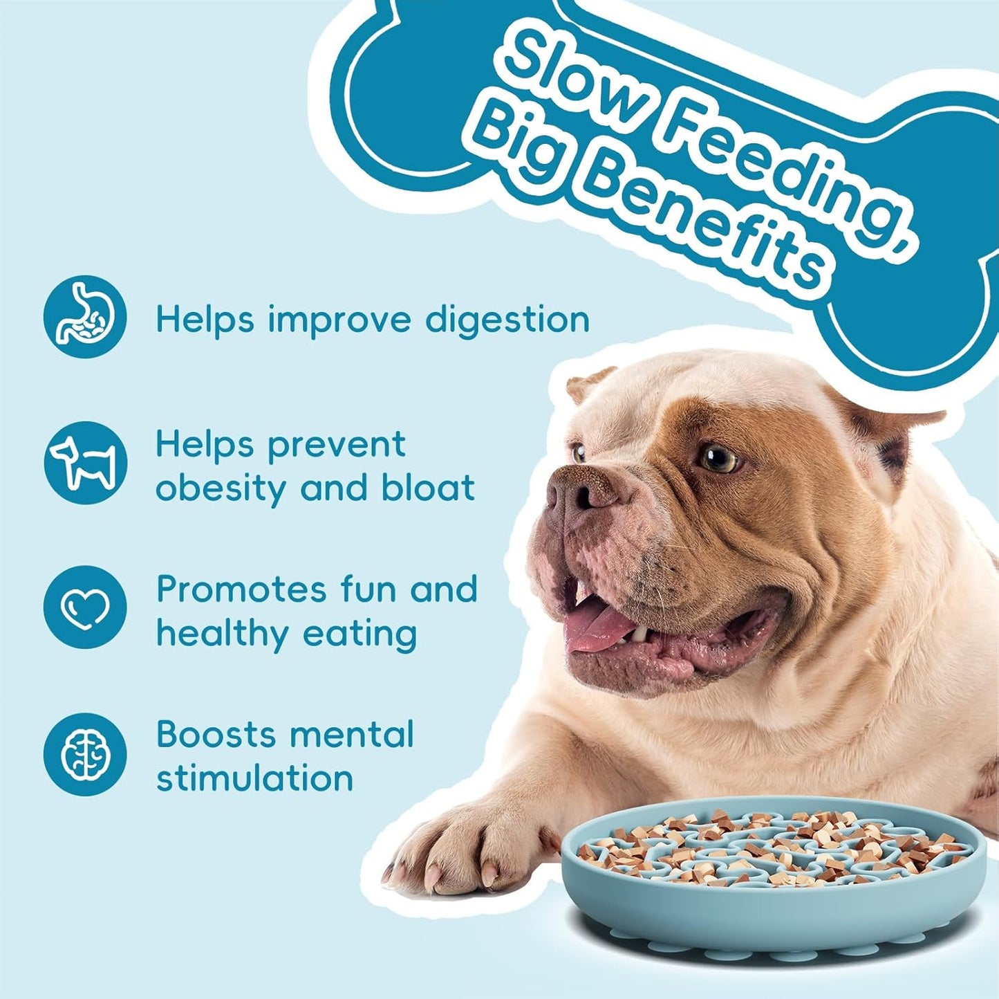 Silicone Slow Feeder Dog Bowl – Pink Bone Pattern | Food-Grade Non-Slip Dog Dish for Anti-Bloat, Fast Eating Prevention, 7.5” x 1.5”, Dishwasher Safe