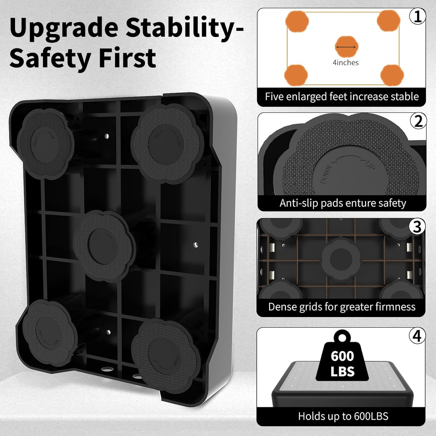 Adjustable Step Stool for Adults, Noctilucent Bed Step Stools, 660 LBS Capacity Non-Slip Safety Step Platform Indoor and Outdoor for Seniors and Kids, Wide Step Stools Elderly Assistance at Night