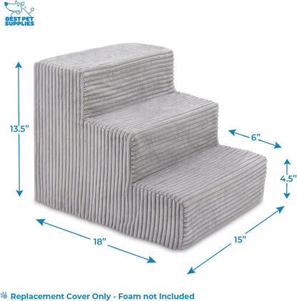 Best Pet Supplies Foam Pet Steps Cover for Small Dogs and Cats, Portable Ramp Stairs for Couch, Sofa, and High Bed Climbing (Cover Only) - Ash Gray Linen, 3-Step (Cover Only)