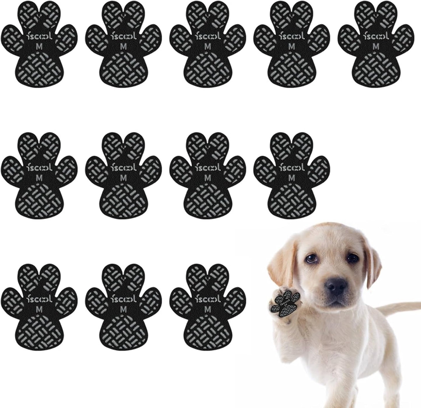 12pcs Dog Paw Pads Dog Traction Grips Anti Slip Paw Protection for Hardwood Floors Hot Pavement Self Adhesive Disposable Paw Covers(M)