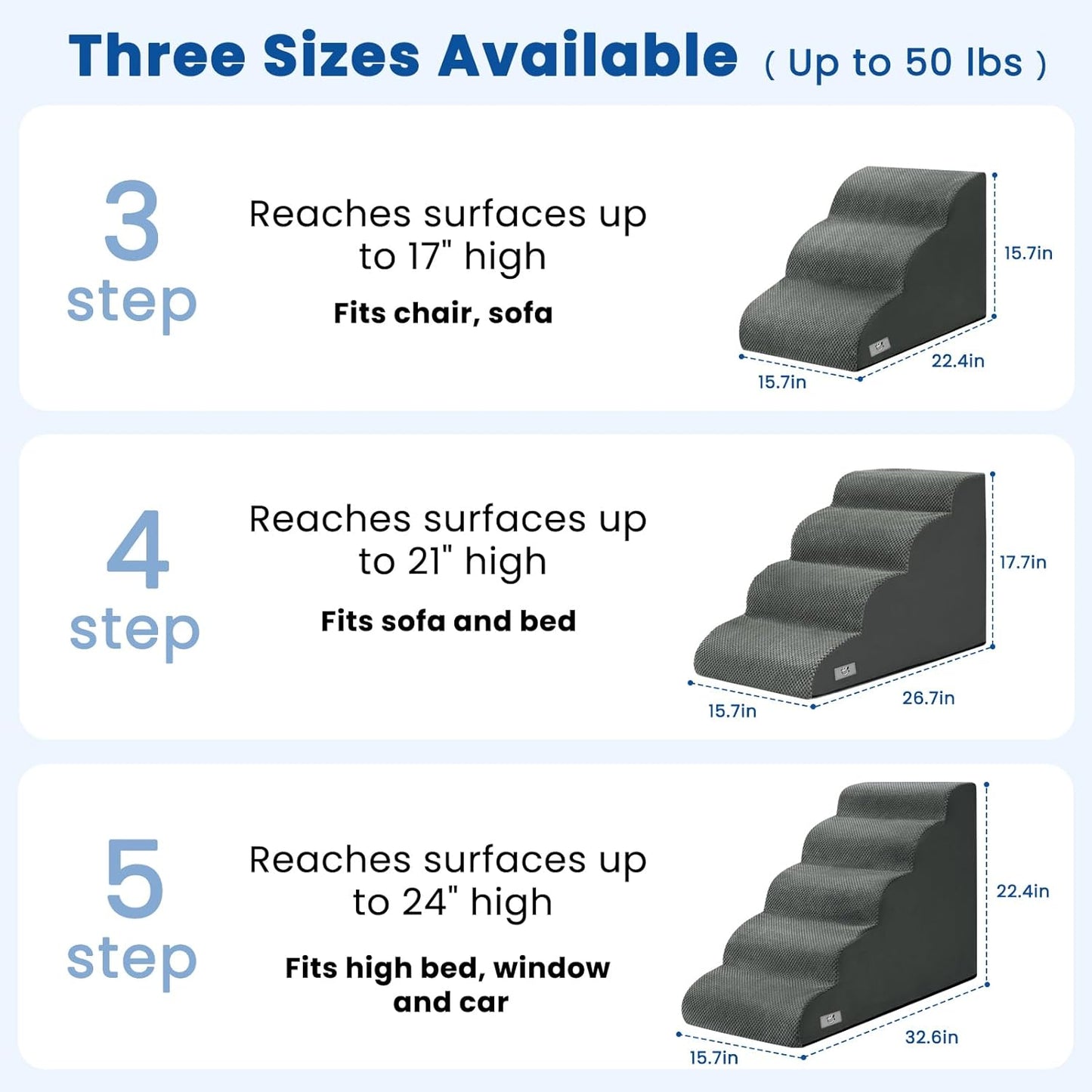 Airpanda Dog Stairs for Small Dogs and Cats – 3 Step Pet Ramp for Couch & Sofa, Non-Slip Dog Steps for Pets, Washable Cover, High-Density Support Foam for Easy Climbing,Beige