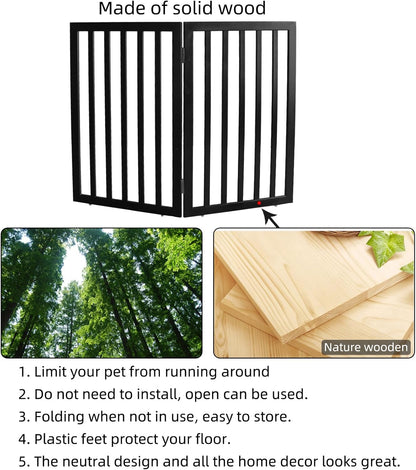 ZJSF Freestanding Indoor Dog Gate for House Foldable Wood Brown Puppy Gate for Doorways Pet Gate for Stairs Extra Wide Pet Fence 24" Height 2 Panels
