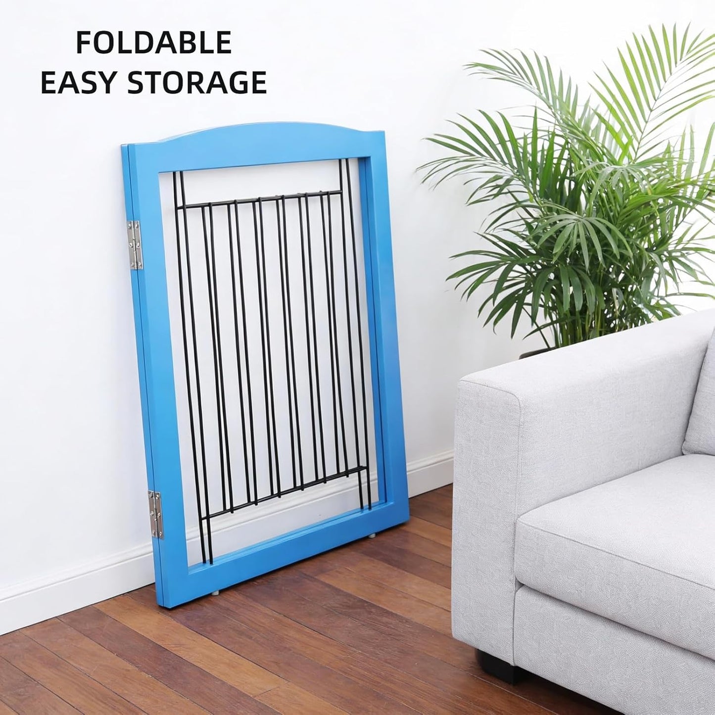 ZJSF Freestanding Dog Fence Indoor, Foldable Dog Gate for Doorways, Stairs or Hallways, Sturdy Wood Extra Wide Pet Gate with Support Feet for The House, White, 24 "Height-3 Panels