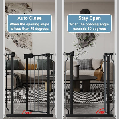 Extra Wide Baby Gate 57.5-62 Inch Black Walk THR Dog Gates Doorways House No Drill Pressure Mounted Auto Close Long Child Safety Gate for Kids and Pet