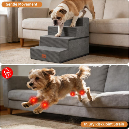 Dog Stairs for Small Dogs, 13.5" H, 3-Step Pet Steps for Couch Sofa and Chair, Non-Slip Balanced Pet Ramp for Medium Cats,Indoor Dog Ladder, Grey