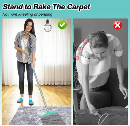 Carpet Rake for Pet Hair Removal - Reusable Pet Hair Remover, 60” Adjustable Long Handle Cat Dog Carpet Rake Scraper with Patented Design, Dog Hair Rake Brush for Rugs, Mats