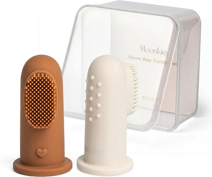Moonkie Baby Finger Toothbrush Tongue Oral Cleaner Kit for 3 Months +, 3 Pcs (Clay/Ivory/Clay)