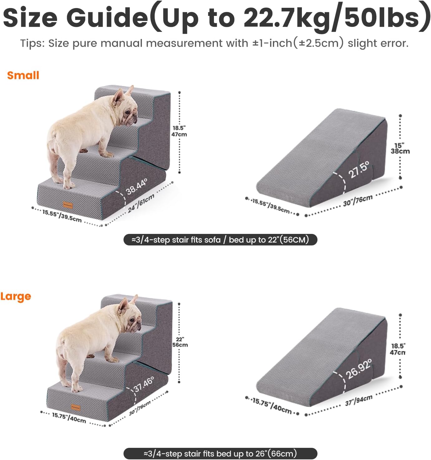 Gardner Pet Dog Stairs for Small Dogs 18.5" H, 4-Step Extra Wide Dog Steps for Bed, Pet Stairs for Bed and Couch with Durable Non-Slip Waterproof Fabric Cover and Soft Foam, Navy