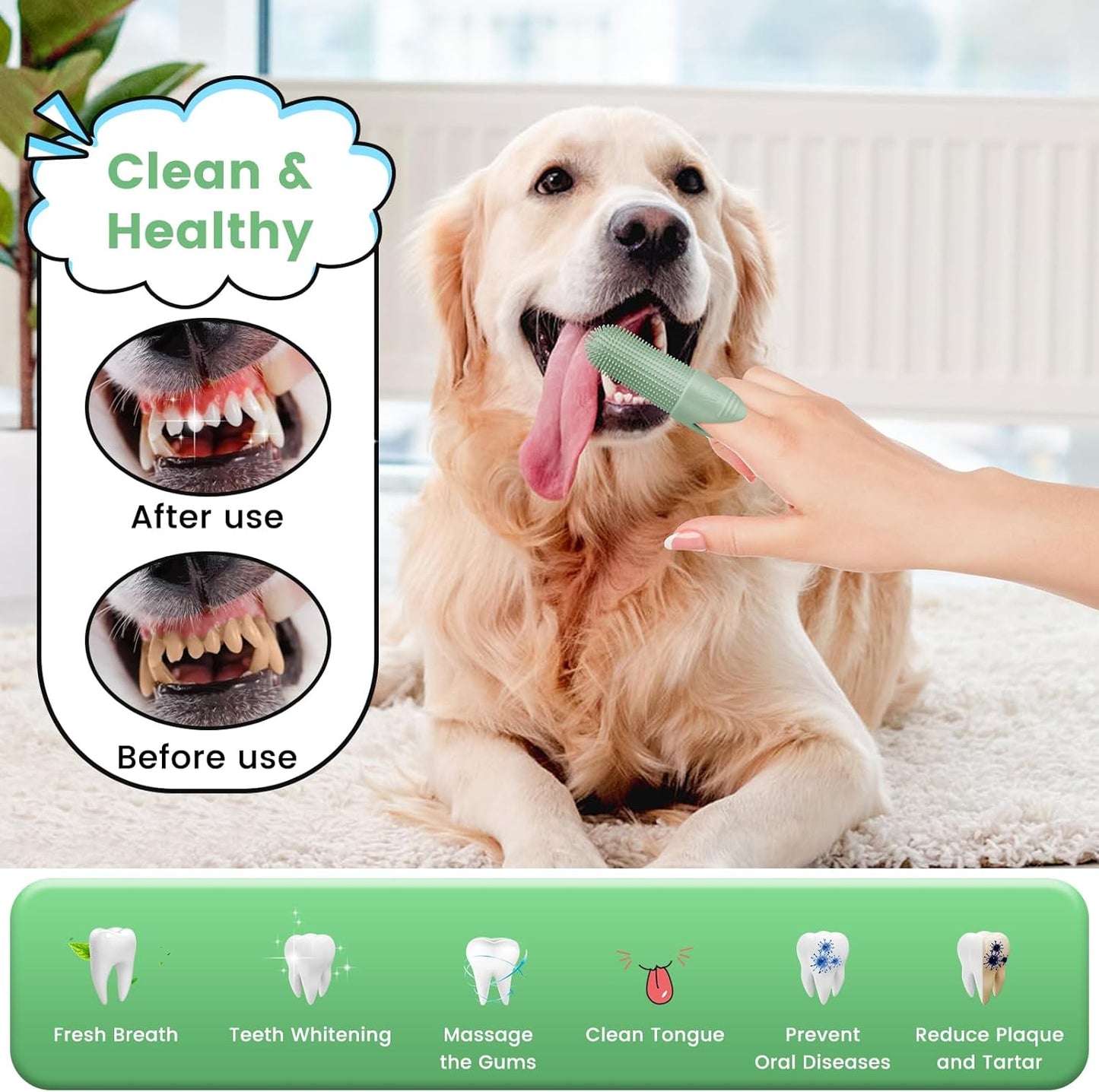 Duckart 4 Pack Dog Toothbrush, 360° Cleaning Finger Brush for Dogs Teeth, Food Grade Silicone Pet Brush Fits Most Fingers, Puppy Toothbrush for Dogs & Cats Dental Care