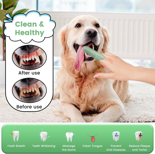 Duckart 4 Pack Dog Toothbrush, 360° Cleaning Finger Brush for Dogs Teeth, Food Grade Silicone Pet Brush Fits Most Fingers, Puppy Toothbrush for Dogs & Cats Dental Care