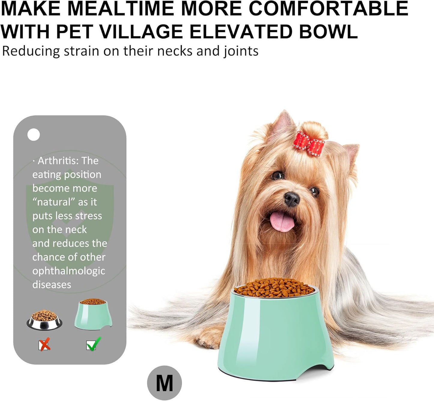 Dog Bowls,Cone Friendly Non Slip Single Dog Bowl with Stainless Steel Inner, Raised Bowls for Small Dogs Spaniel Dogs Long Ear, High Capacity, M/2 Cup Pink