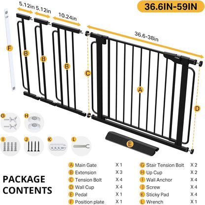Cumbor 36.6-64" Extra Wide Baby Gate for Stairs, Dog Gates for Doorways, Auto-Close Pet Gate Indoor, Pressure Mounted Walk Through Safety Child Gate for Kids Toddler, Tall Pet Puppy Fence Gate, Brown