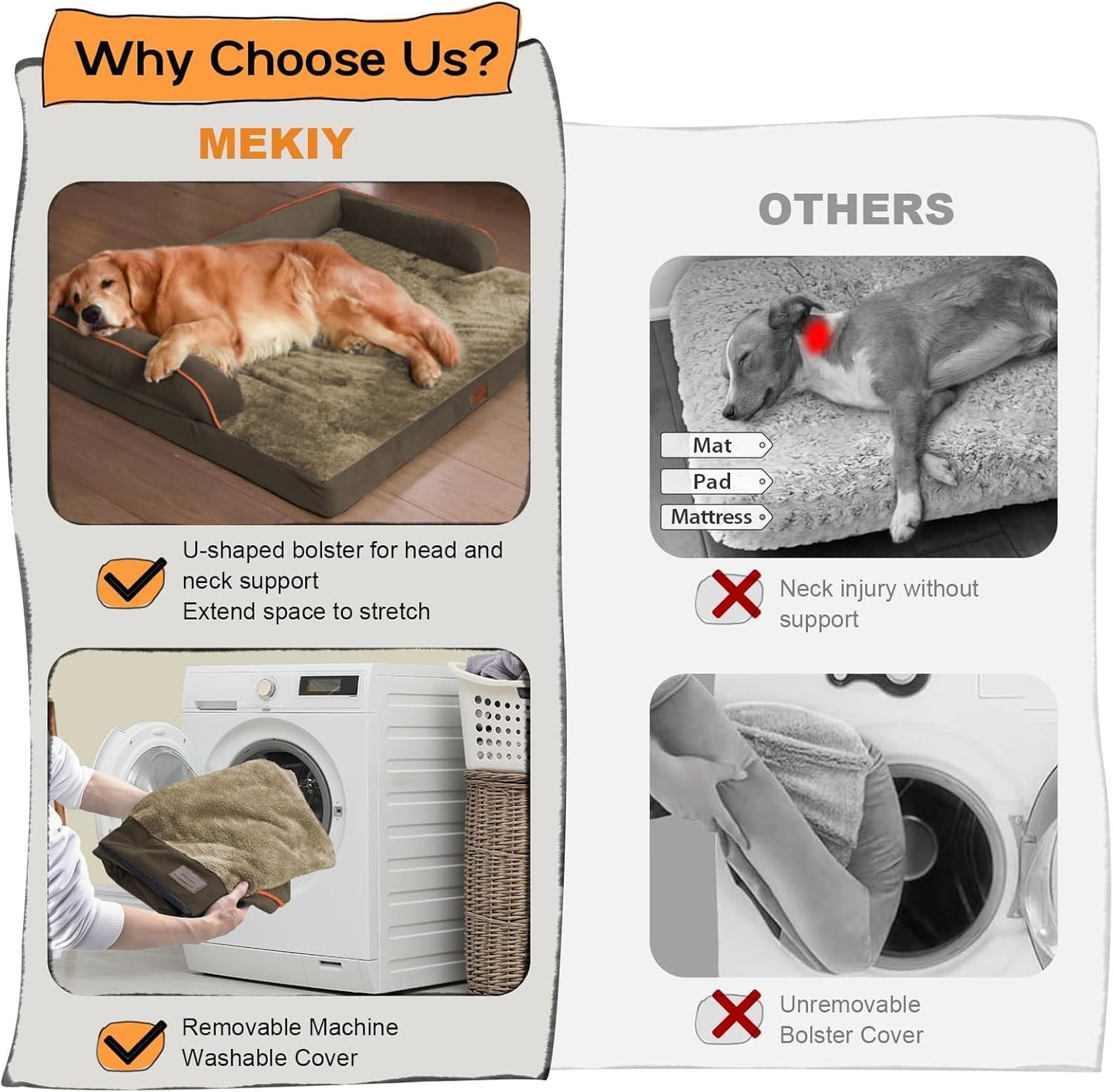 Large Dog Bed Orthopedic Washable - Beds Bolster - Medium XL XLarge Big Dogs - Memory Foam Couch Sofa - Waterproof with Removable Cover