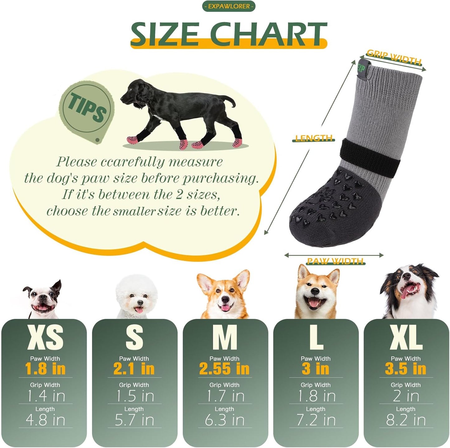 EXPAWLORER Anti Slip Dog Socks to Prevent Licking Paws, Dog Shoes for Hot Pavement Walk, Dog Booties for Hardwood Floors, Dog Boots & Paw Protectors with Grippers for Small Medium Large Senior Dogs M