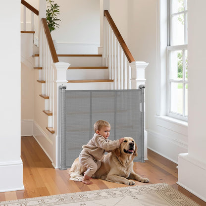 VEVOR Retractable Baby Gate, 34 inch Tall, Extends up to 110 inch Wide, Retractable Gate for Kids or Pets, Mesh Material, Easy to Install for Indoor Stairs, Doorways, Hallways, Playrooms, Gray