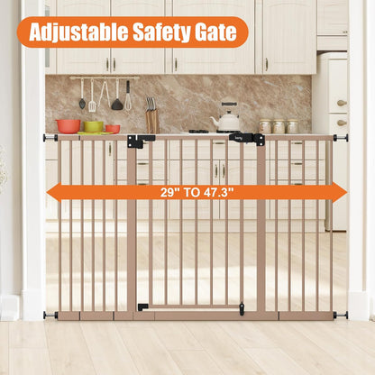 keny 29"-42.5" Baby Gate for Stairs, Auto Close Safety Dog Gate, Pressure Mounted Easy Walk Through Pet Gate for Doorways, Durable Stair Gate, 30" Tall, White