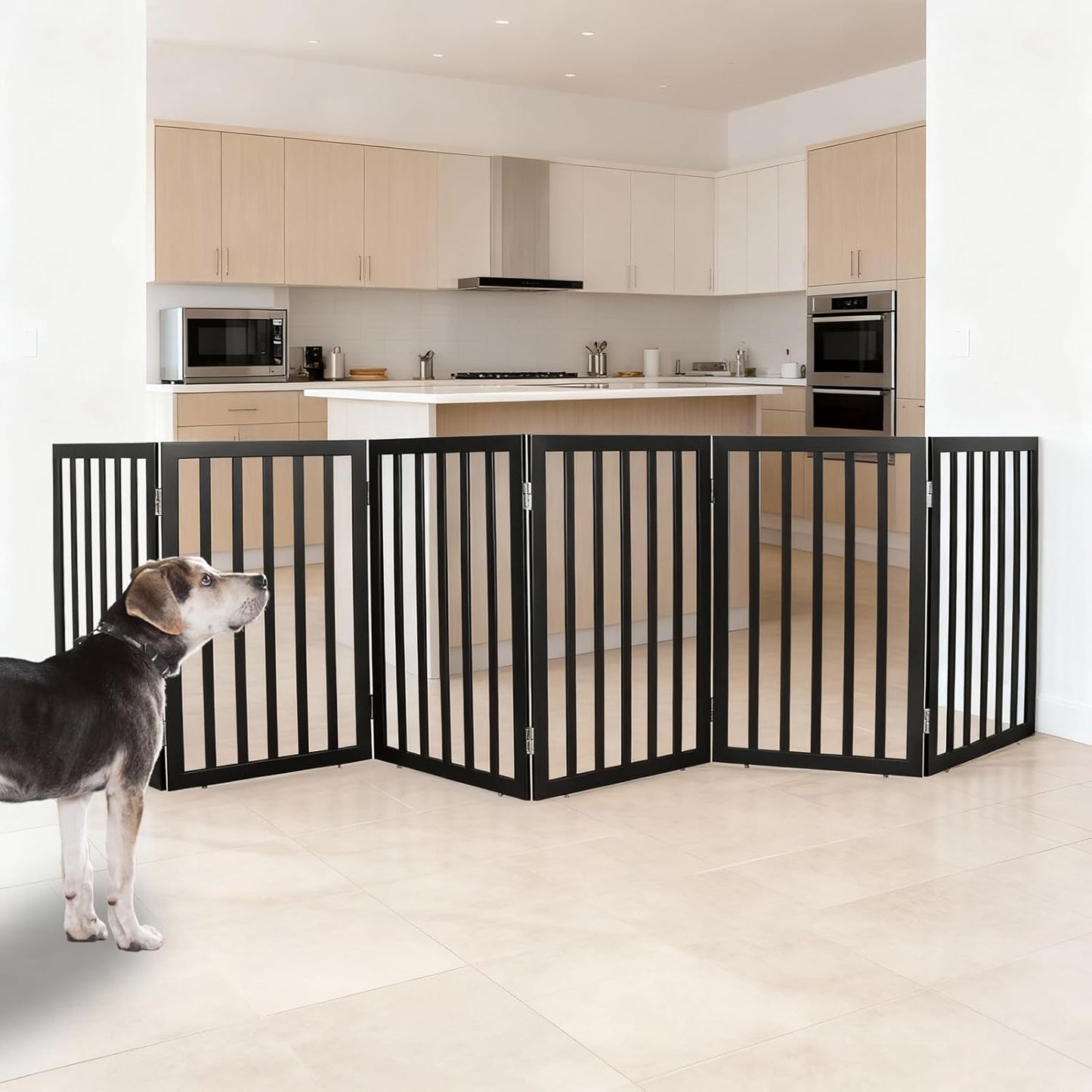 ZJSF Freestanding Indoor Dog Gate for House Foldable Wood Brown Puppy Gate for Doorways Pet Gate for Stairs Extra Wide Pet Fence 24" Height 2 Panels