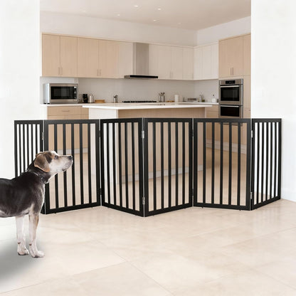 ZJSF Freestanding Indoor Dog Gate for House Foldable Wood Brown Puppy Gate for Doorways Pet Gate for Stairs Extra Wide Pet Fence 24" Height 2 Panels
