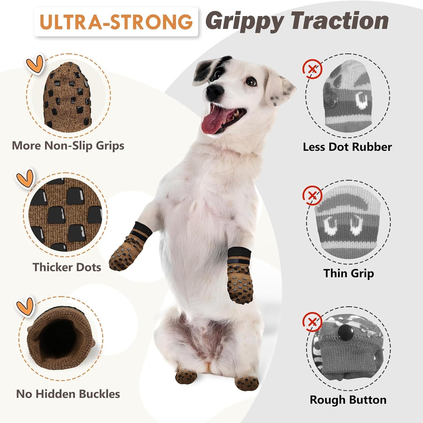 Anti Slip Dog Socks to Prevent Licking Paws, Dog Shoes for Hot/Cold Pavement, Dog Boots on Hardwood Floors, Traction Control Dog Booties & Paw Protectors for Small Medium Large Senior Dogs