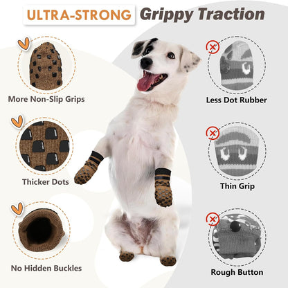 Anti Slip Dog Socks to Prevent Licking Paws, Dog Shoes for Hot/Cold Pavement, Dog Boots on Hardwood Floors, Traction Control Dog Booties & Paw Protectors for Small Medium Large Senior Dogs