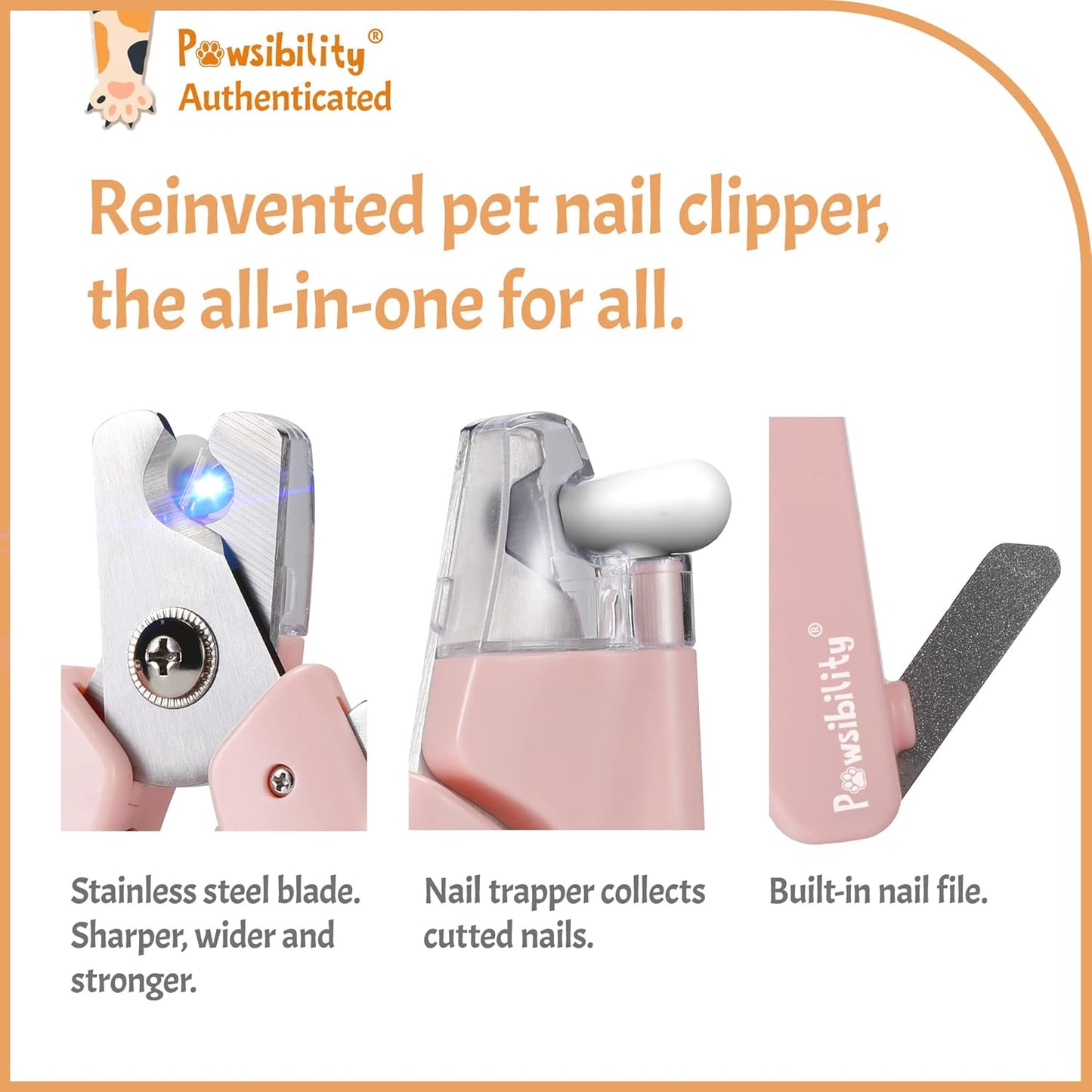 Pawsibility Pet Nail Clipper PRO 2026 - Quick-Vision LED Light | 2-Stage Adjustable Professional-Grade Blade | Adjustable Magnifier Safety Guard - for Cats, Small, Medium and Large Dogs - Brown
