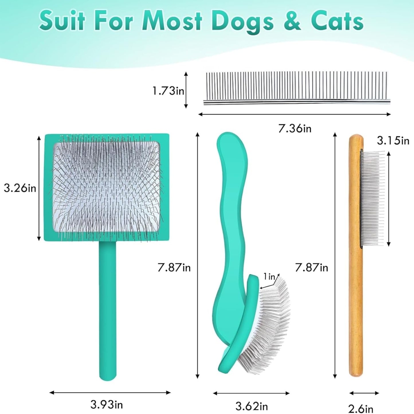 Slicker Brush for Dogs, Large Dog Grooming Brush for Doodles Goldendoodles Poodles Labradoodle Bernedoodles, Long Combs to Wavy & Curly Hair - Wooden Handle 3 Pcs - Nature