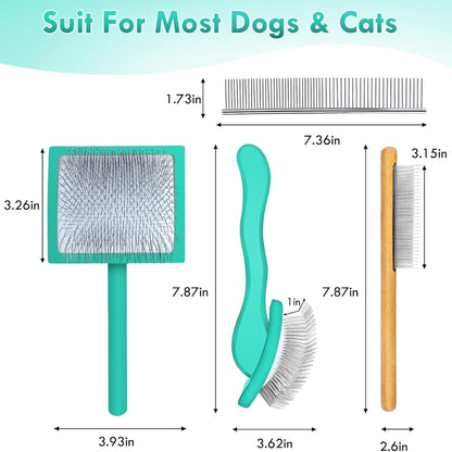 Slicker Brush for Dogs, Large Dog Grooming Brush for Doodles Goldendoodles Poodles Labradoodle Bernedoodles, Long Combs to Wavy & Curly Hair - Wooden Handle 3 Pcs - Nature