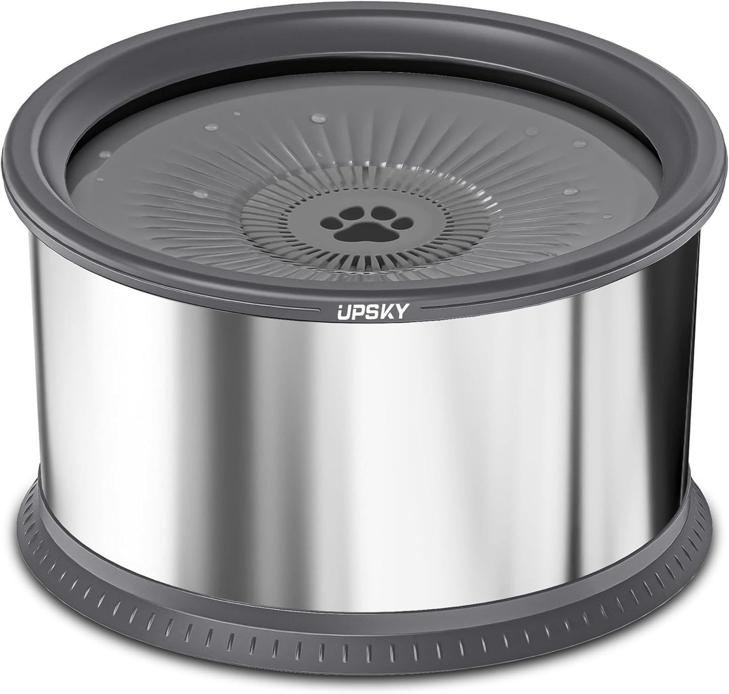UPSKY 2.5L Dog Water Bowl, No Spill Dog Water Bowl, Stainless Steel Spill Proof Slow Water Feeder,No Splash Water Bowl with Anti-Slip Mat for Messy Drinkers Grey, D.2.5L