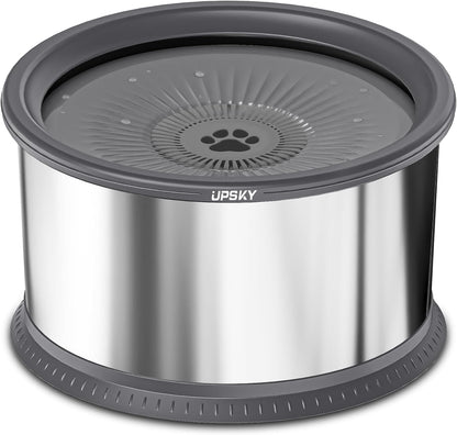 UPSKY 2.5L Dog Water Bowl, No Spill Dog Water Bowl, Stainless Steel Spill Proof Slow Water Feeder,No Splash Water Bowl with Anti-Slip Mat for Messy Drinkers Grey, D.2.5L