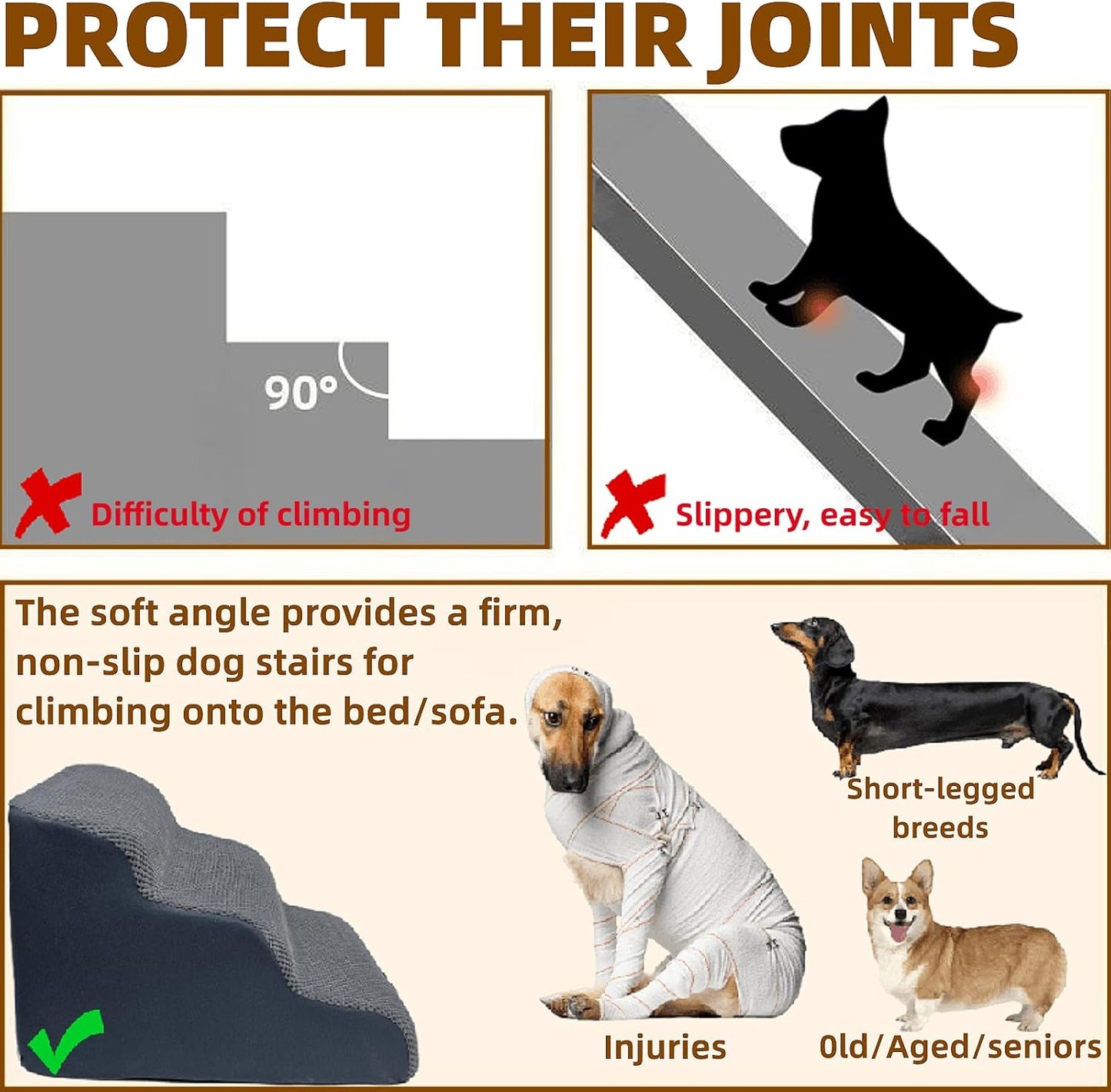 Necrely 4-Step Dog Stairs for High Beds 18-24 Inch Pet Steps 2 3 4 5 Tier Ladder Non-Slip Sturdy Ramp Small Medium Large Dog Steps to Couch Bed Old Dogs Balanced Pet Stairs for Getting on Bed