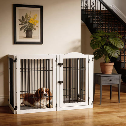 133 inch Extra Wide Dog Gate Indoor for The House, Doorway, Stairs, 31.5 inches Tall 6 Panels Free Standing Dog Gate with Door Walk Through, Puppy Playpen Safety Fence No-Assembly