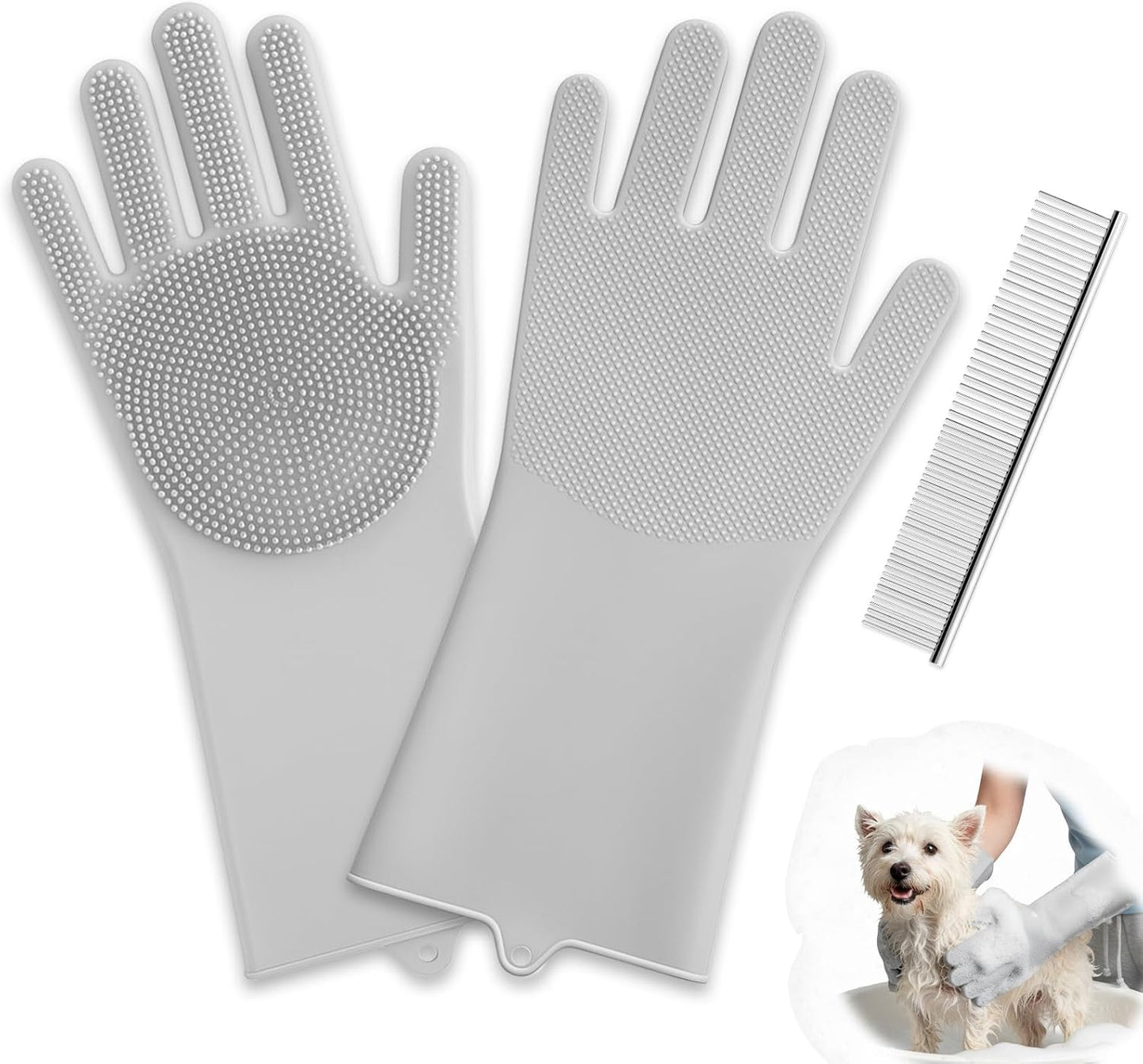 DELOMO Pet Grooming Gloves 1 Pair: Soft and Gentle Silicone Dog Washing Gloves - Bathing Scrubber Brush Mitt Grooming Shedding Fur Removal Massage for Dogs/Cats/Horse, Purple