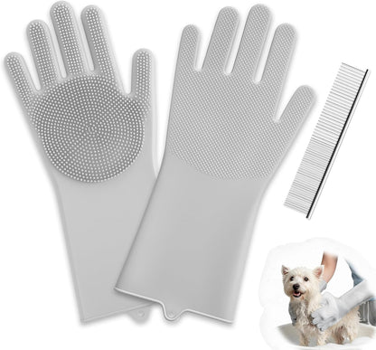 DELOMO Pet Grooming Gloves 1 Pair: Soft and Gentle Silicone Dog Washing Gloves - Bathing Scrubber Brush Mitt Grooming Shedding Fur Removal Massage for Dogs/Cats/Horse, Purple