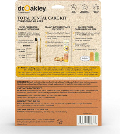 Dr. Oakley Dental Toothbrush Kit for Dogs & Cats -Finger Brush for Small Pets and Soft brushes for Large or Older Natural and Safe Peanut Butter Flavor -